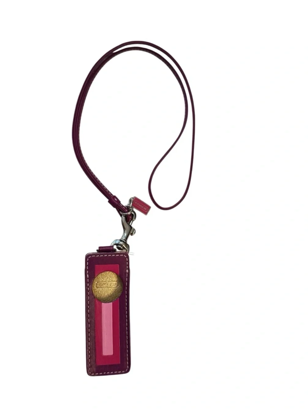 Coach Two-Tone Plum and Bright Pink Leather Lanyard tablet or phone accessories